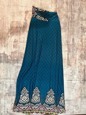 Teal Patterned Maxi Skirt - Women's Skirt